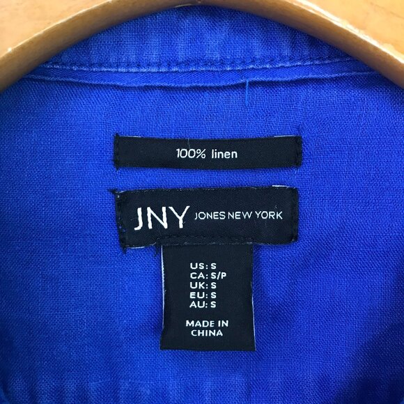 Jones NY Linen Shirt Royal Blue Button Front Womens S - Picture 2 of 9